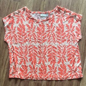 Rachel Zoe/Coral Leaf Print Short Sleeve Top